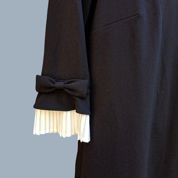 Sharagano Women Black Long Sleeve White Ruffled Pleated Cuffs ZipUp Dress Size 4 - Picture 4 of 13